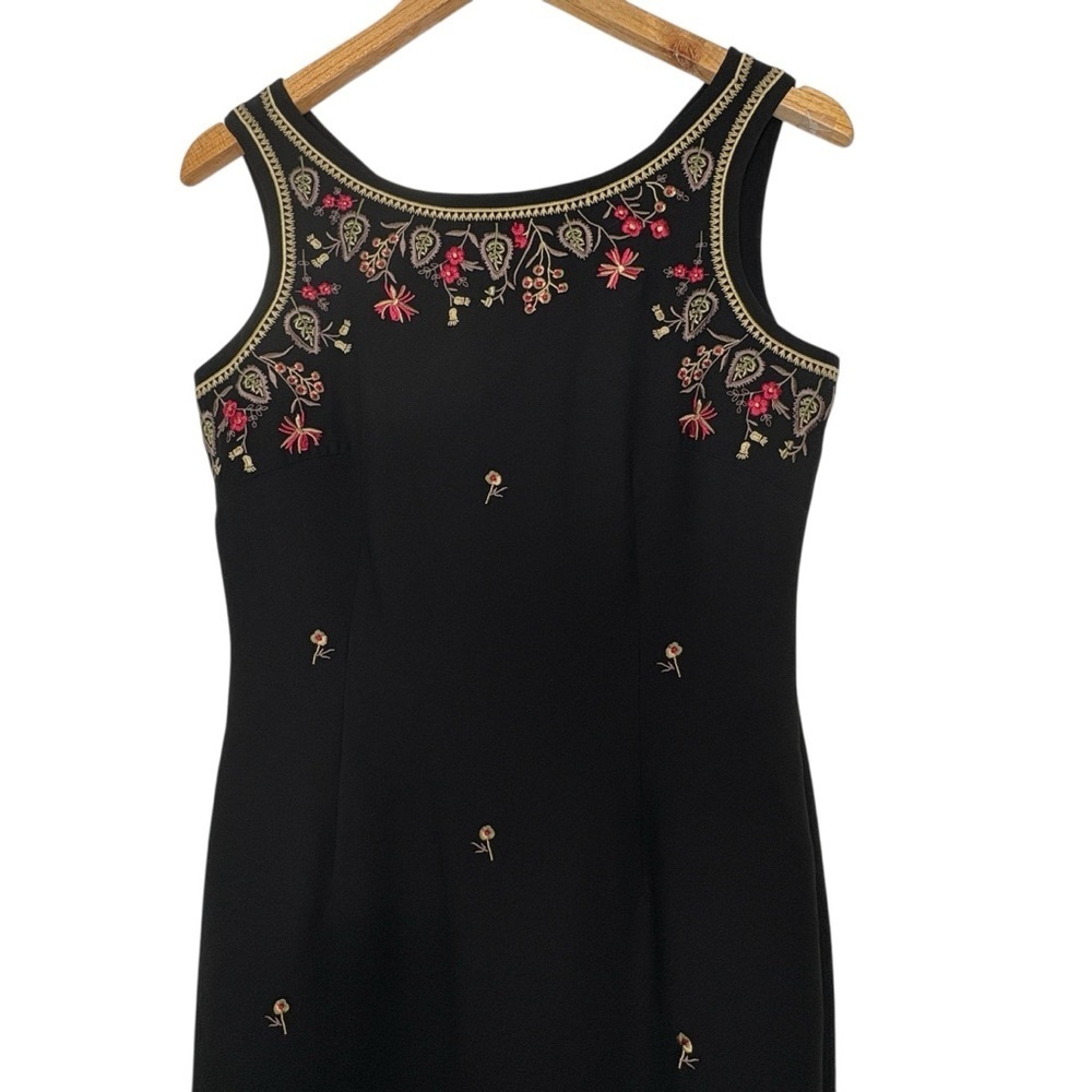 Vintage 90s Dress Black Floral Embroidered Maxi Sleeveless Size M - Picture 5 of 10